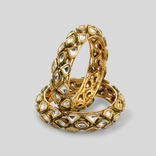 TriEdge Golden Kundan Bangles