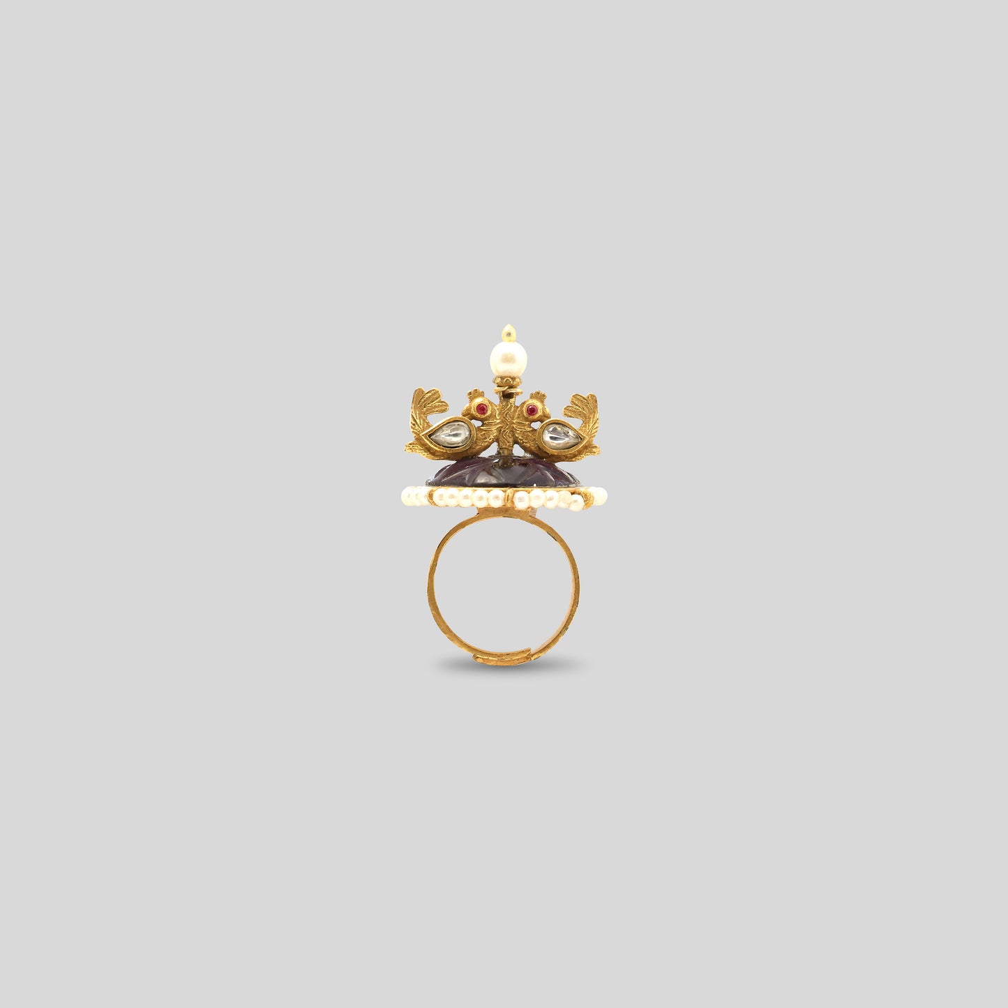 Maroon Regal Kundan Crown Ring