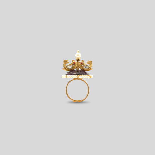 Maroon Regal Kundan Crown Ring