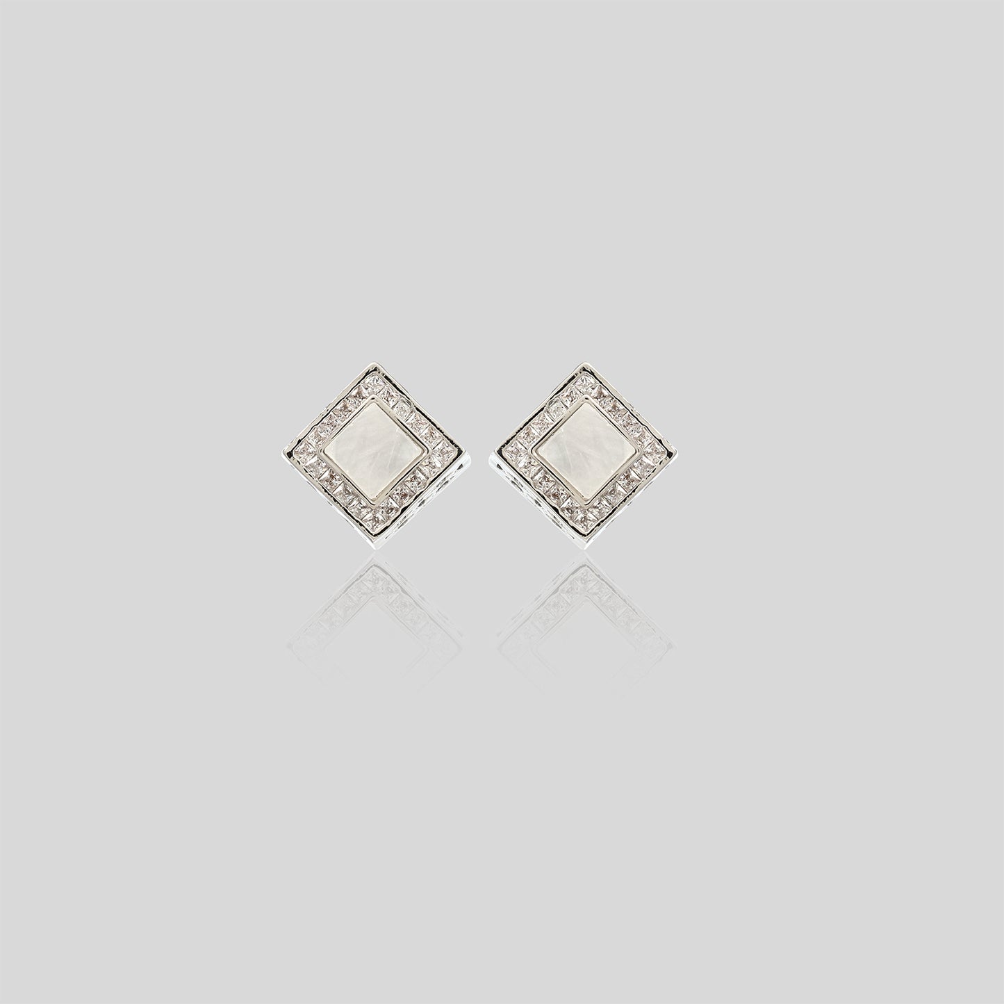 Silver Mother of Pearl Box Stud Earrings