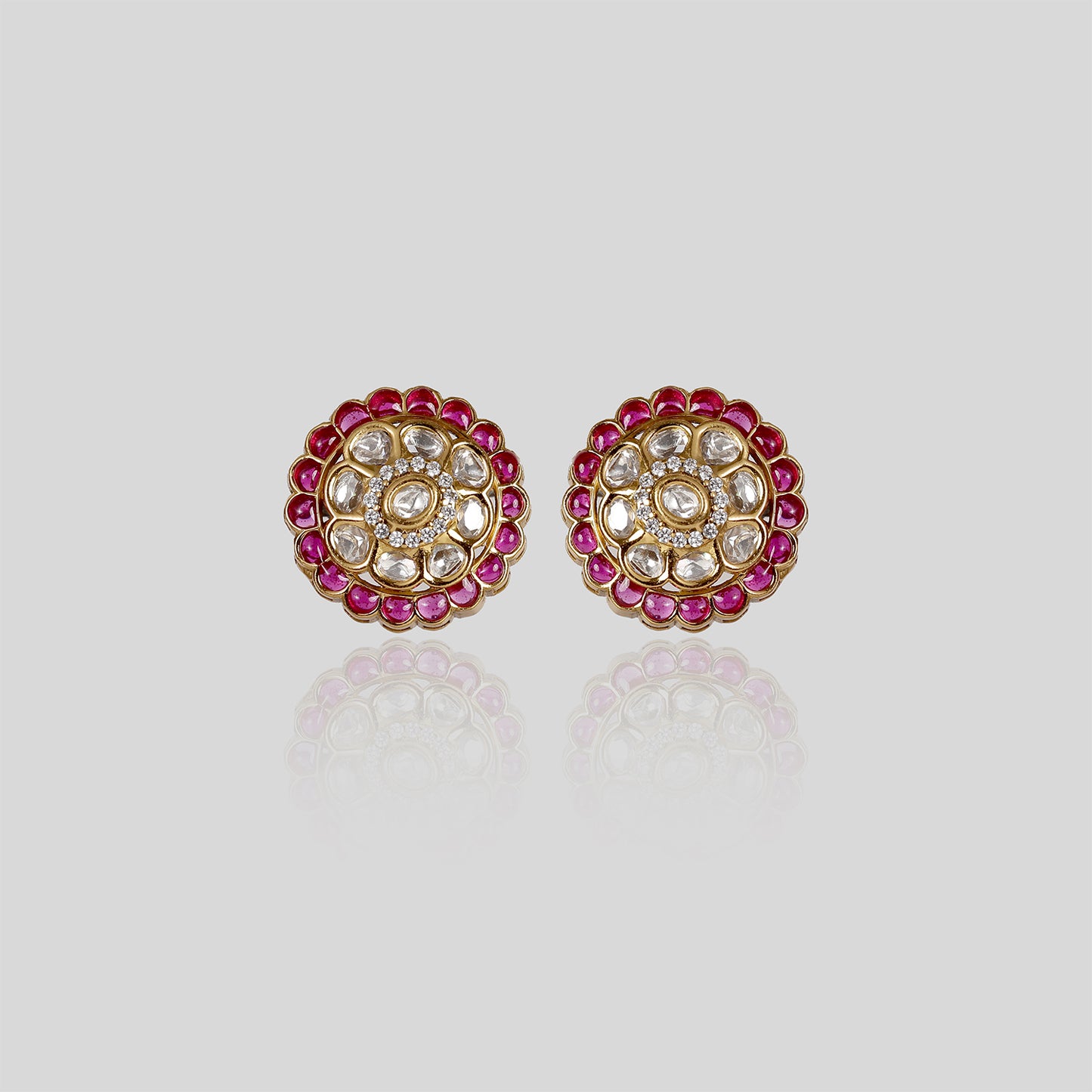 Royal Ruby Floral Circle Earrings