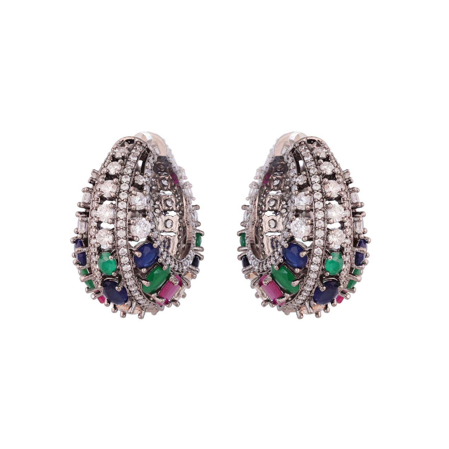 Bulky Hoop Earrings with Stones & Diamonds