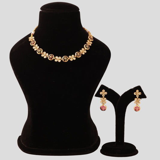 Floral Polki Stone Shell Necklace
