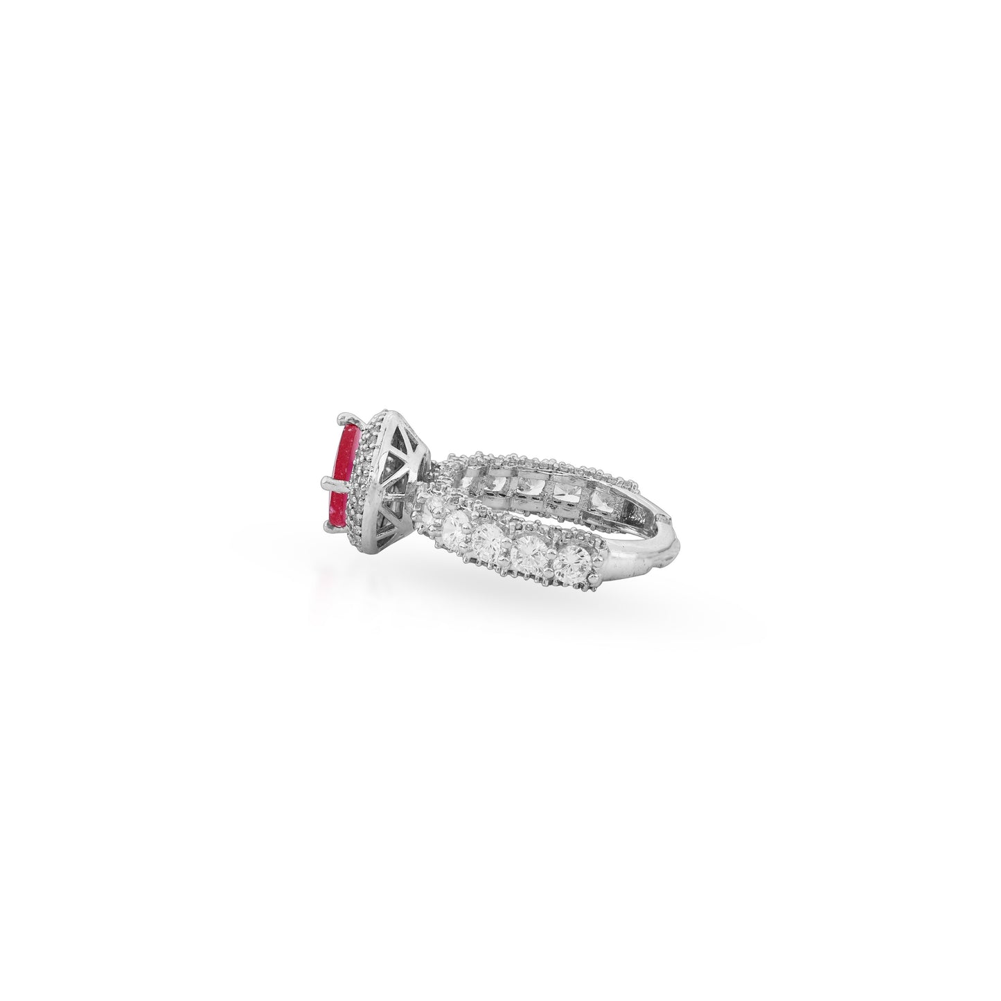 Ruby Crest Ring with Diamond Studded Band