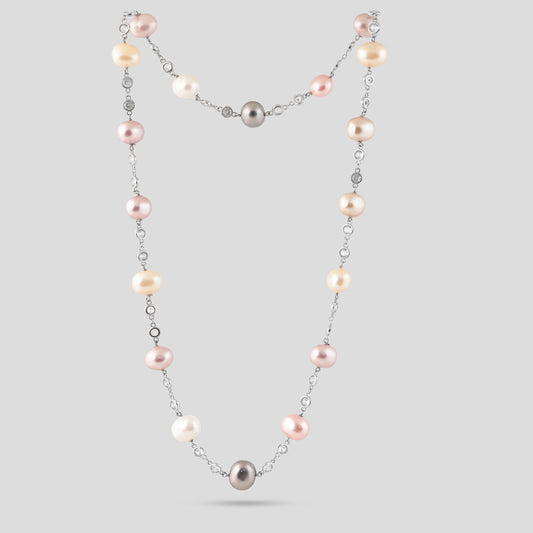 Multi Colour Pearl aand Diamond Strand Necklace