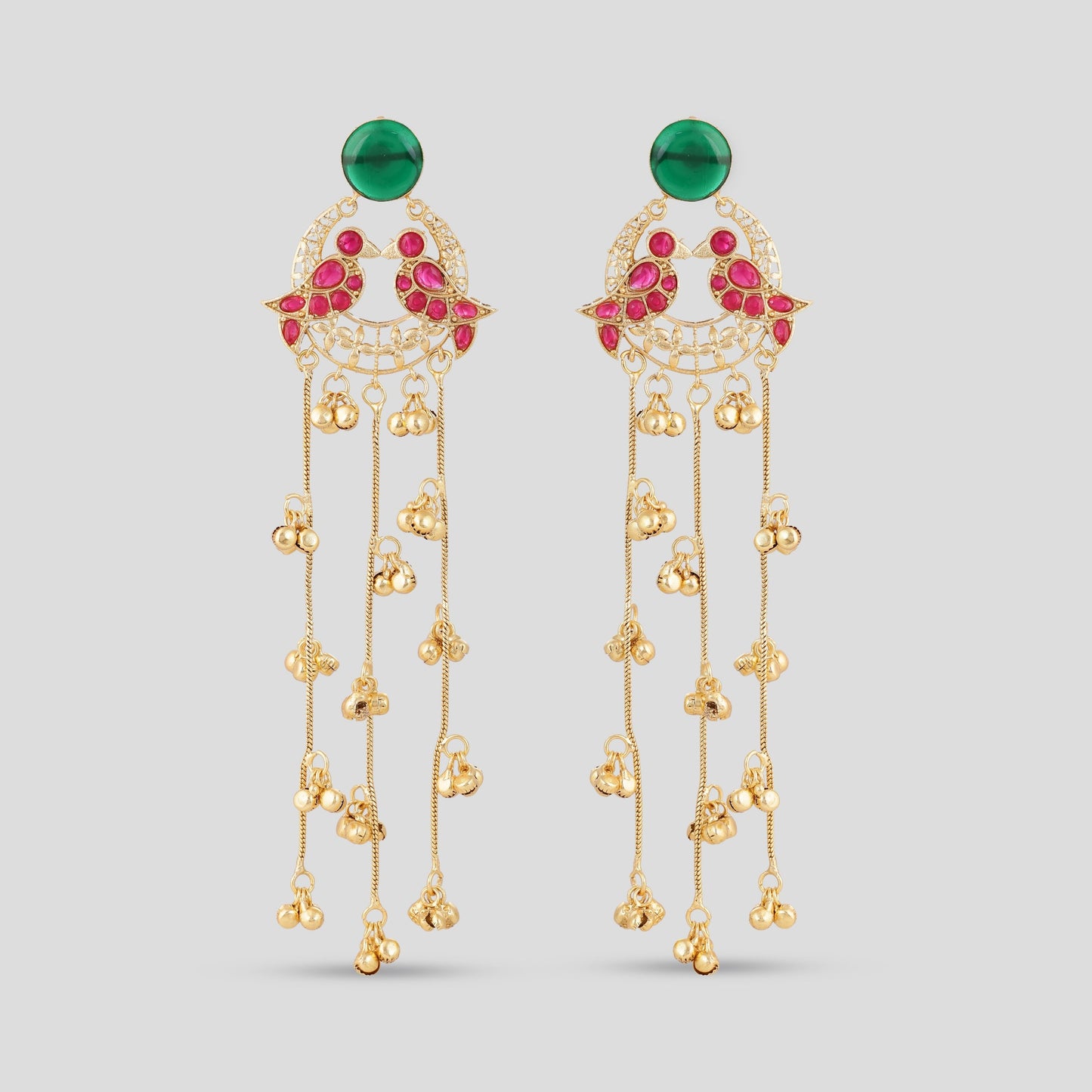 Ruby Bird Motif Kashmiri Drop Earrings