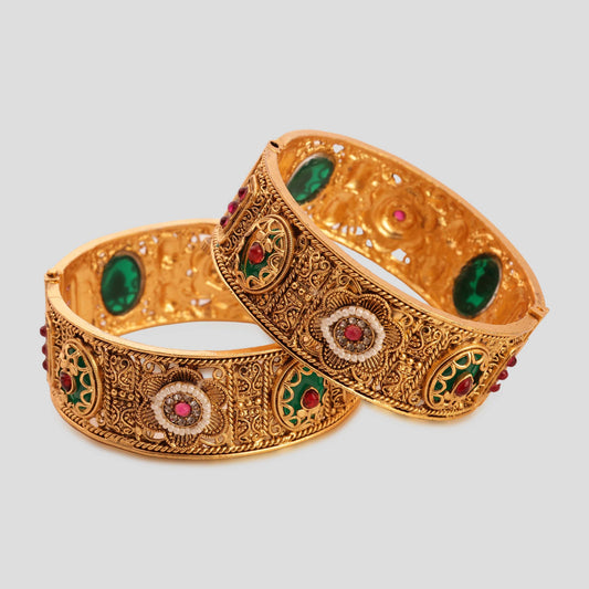 Jaipur Emerald Floral Beads Bangle