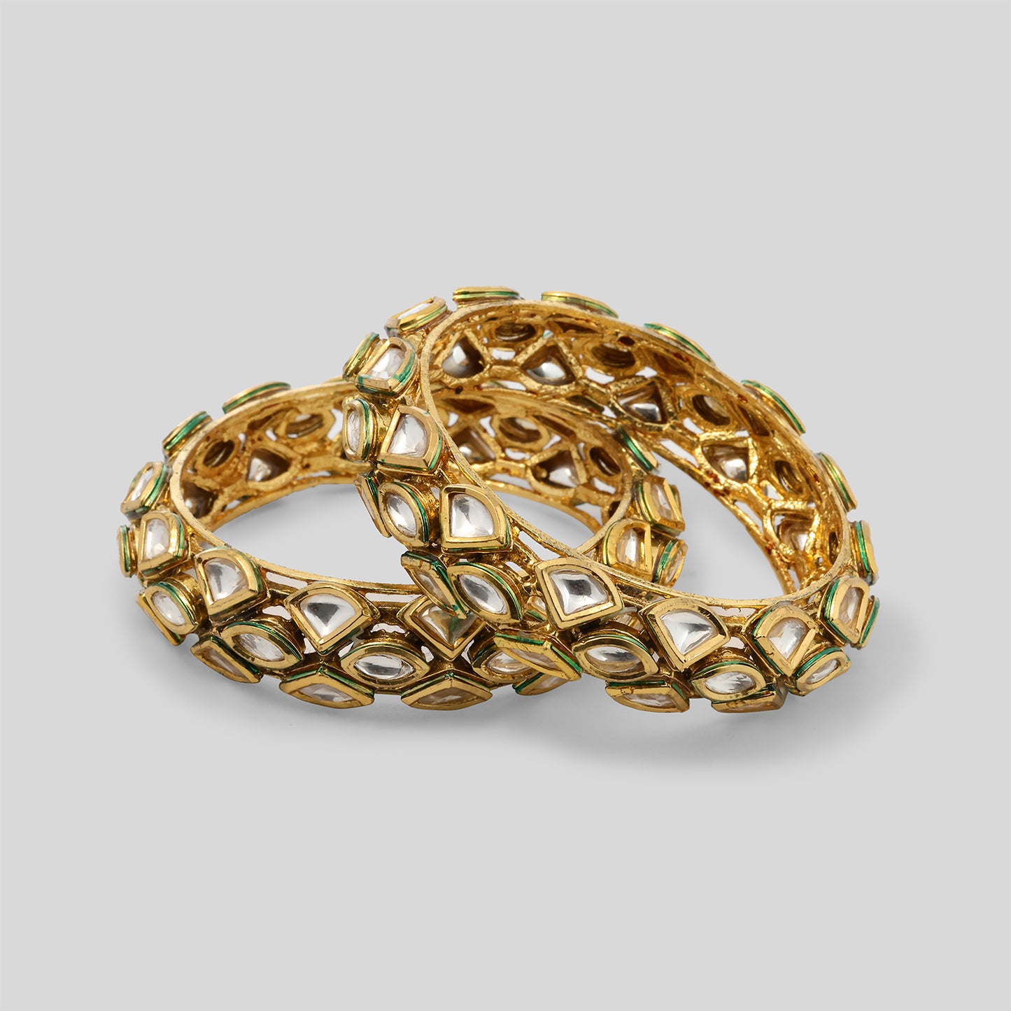 TriEdge Golden Kundan Bangles