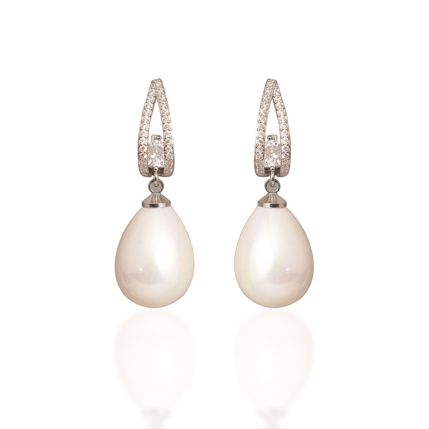 Silver Curve Pearl Drop Earrings