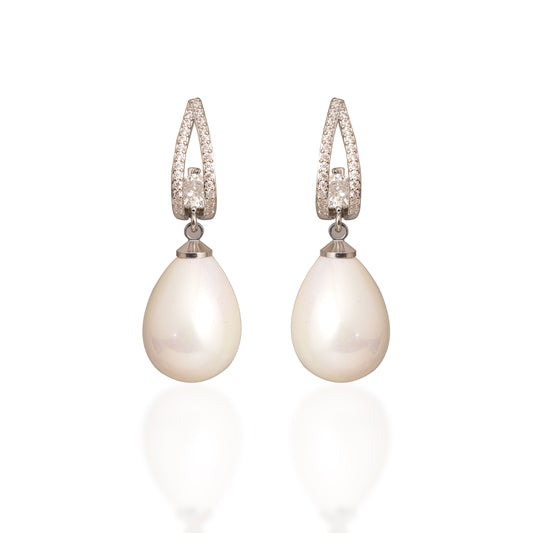 Silver Curve Pearl Drop Earrings