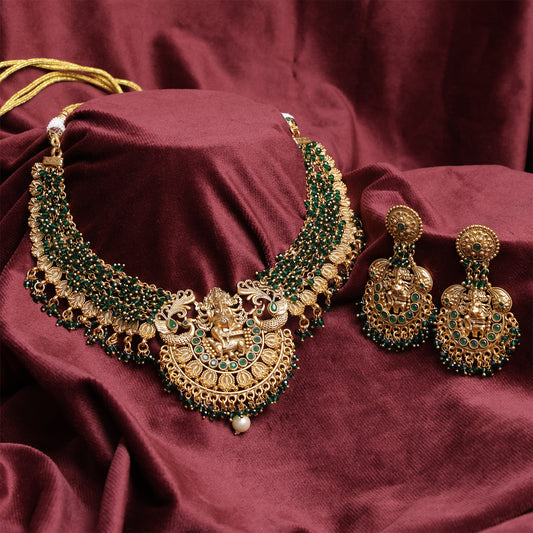 Antique Emerald Beaded Majesty Necklace