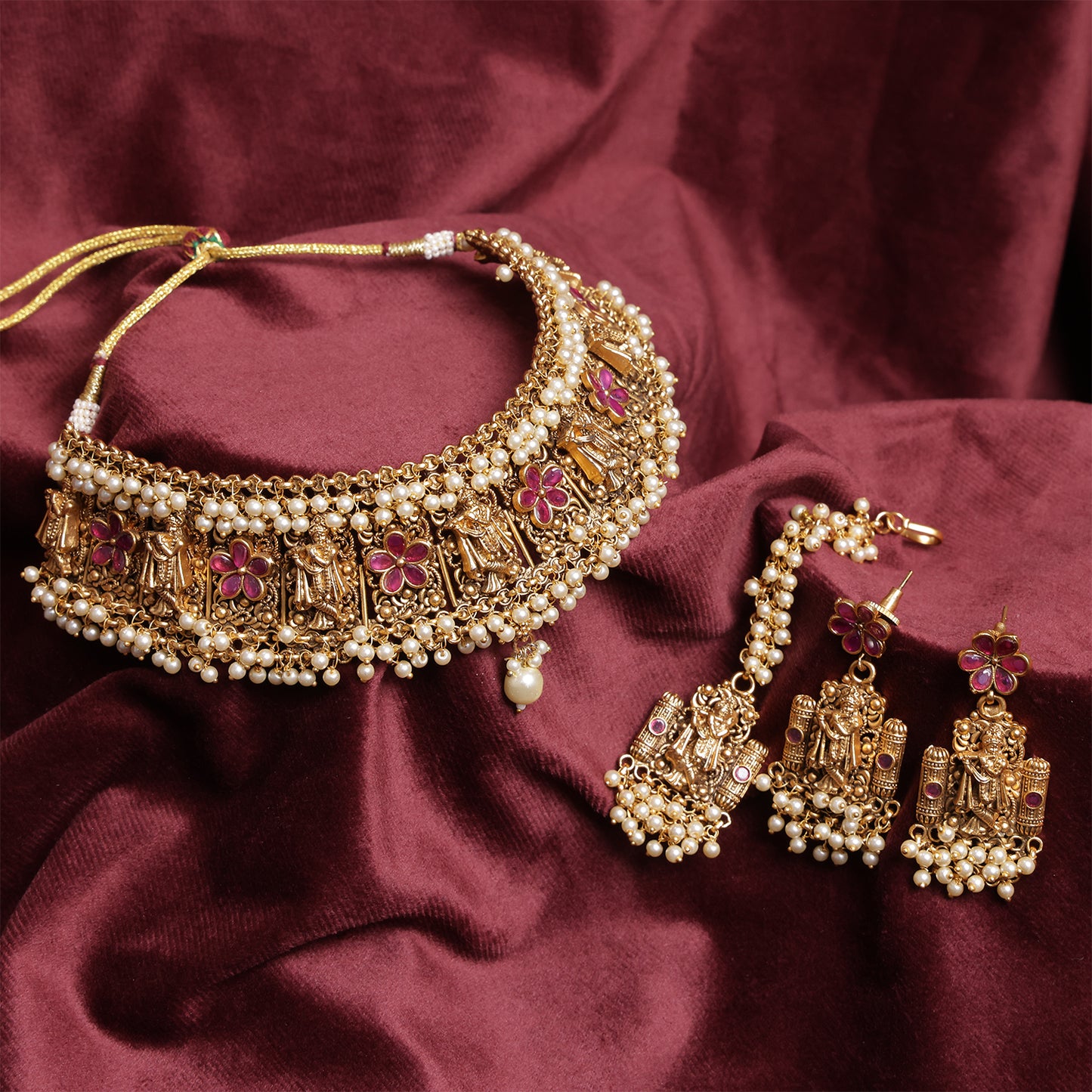 Antique Ruby Bloom Beaded Necklace