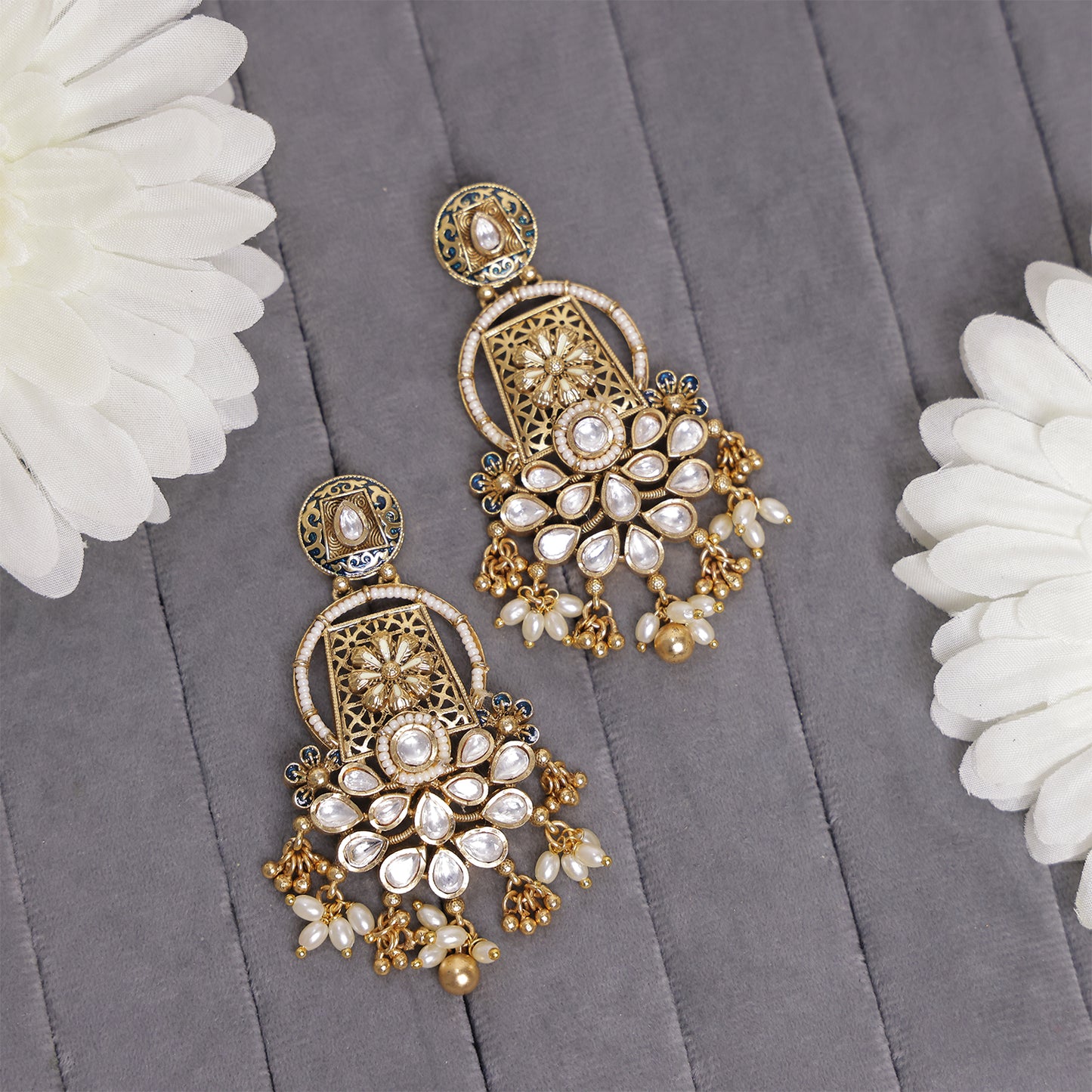 Majestic Pearl Kundan Statement Earrings