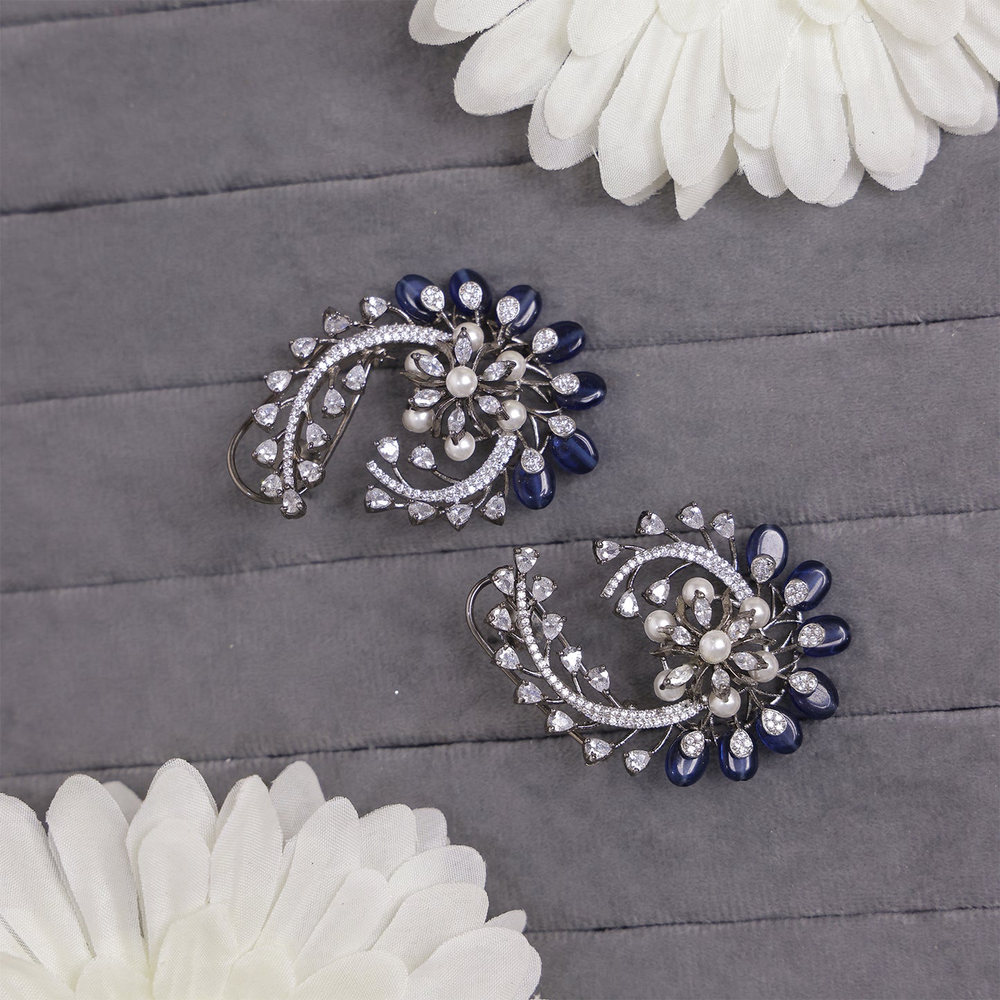 Sapphire Radiance Kaan Phool Earrings