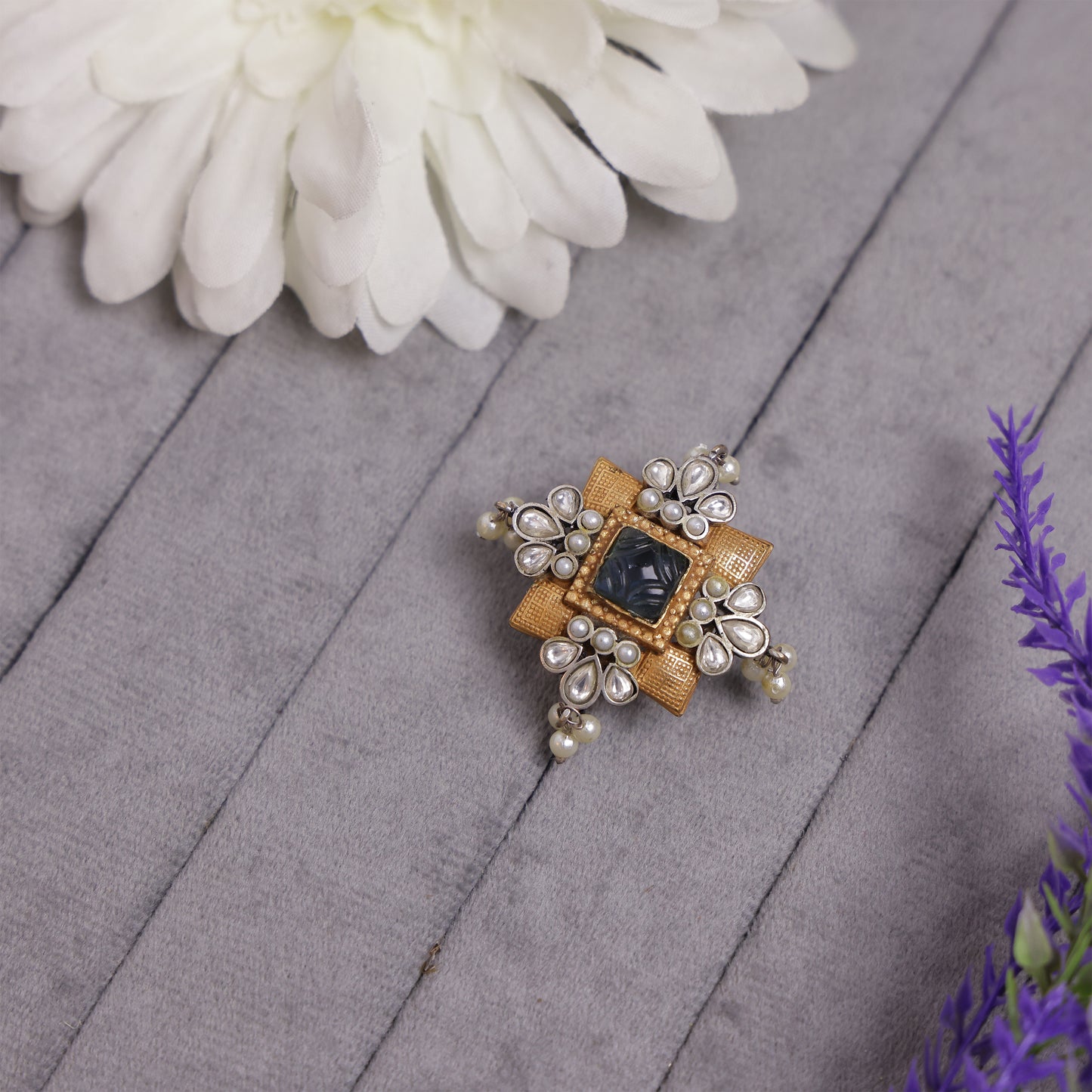 Royal Purple Kundan Square Ring