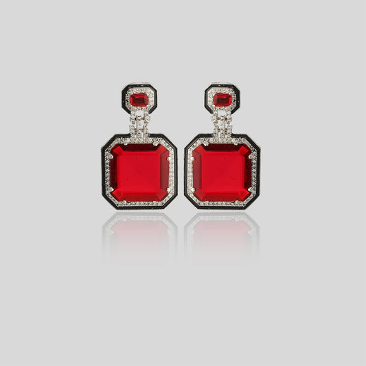 Maroon Doublet Square Drop Earrings