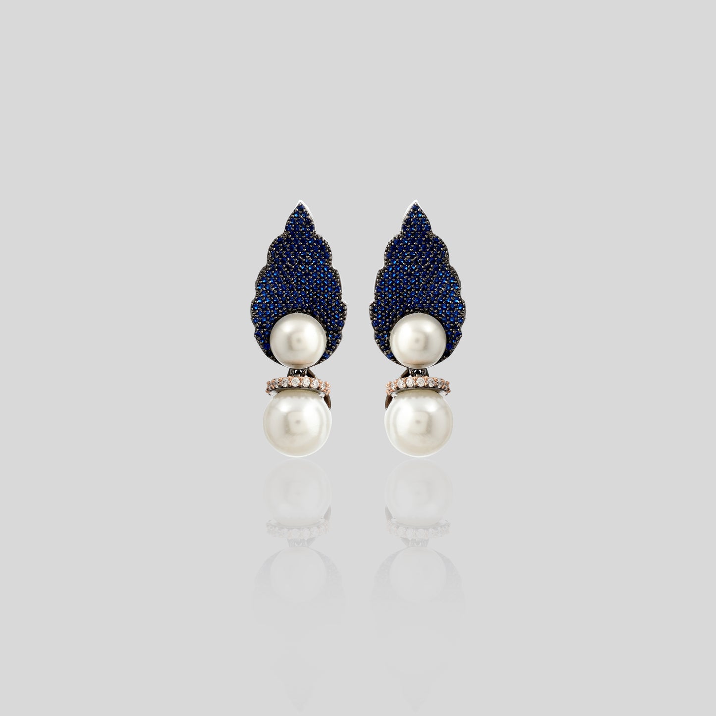 Sapphire Leaf Pearl Drop Earrings