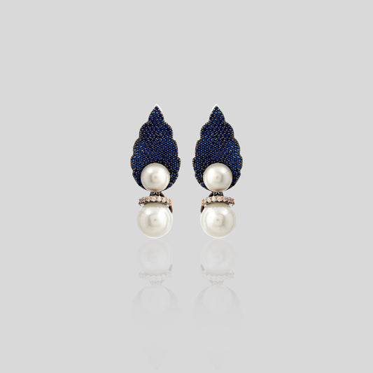 Sapphire Leaf Pearl Drop Earrings