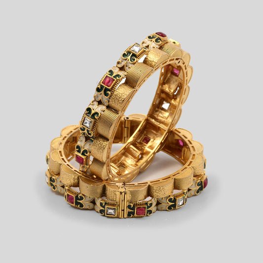 Golden Double Look Meenakari Bangles