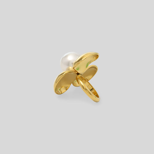 Golden Pearl Floral Ring