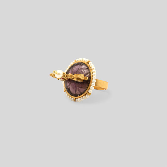 Maroon Regal Kundan Crown Ring