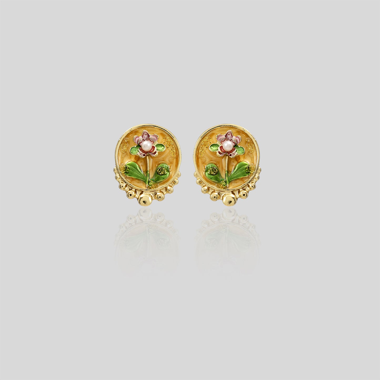 Golden Bloom Enamel Stud Earrings