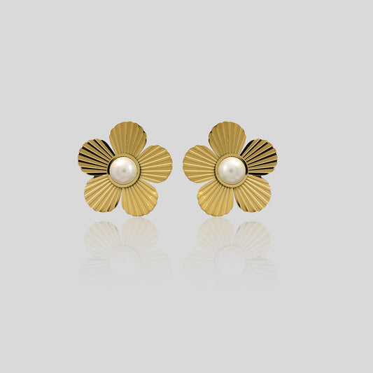 Golden Bloom Pearl Earrings