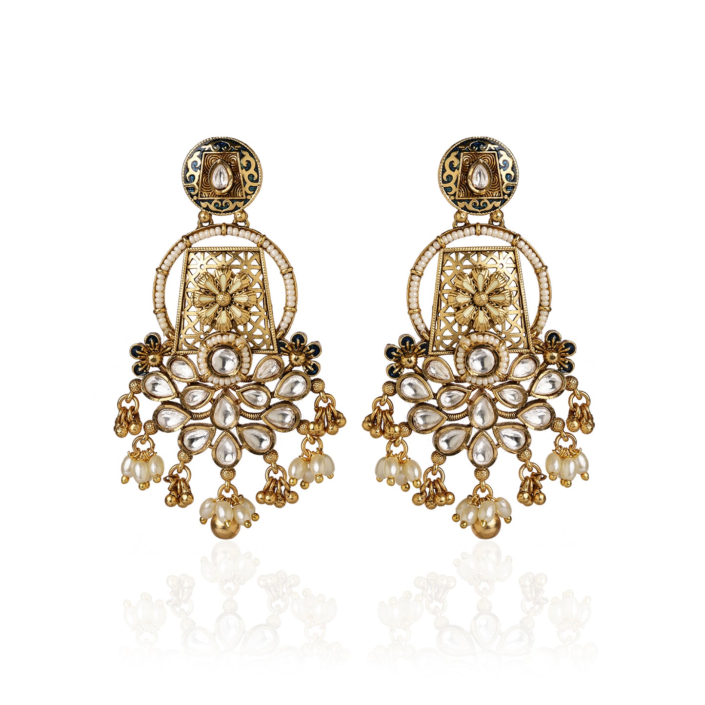 Majestic Pearl Kundan Statement Earrings