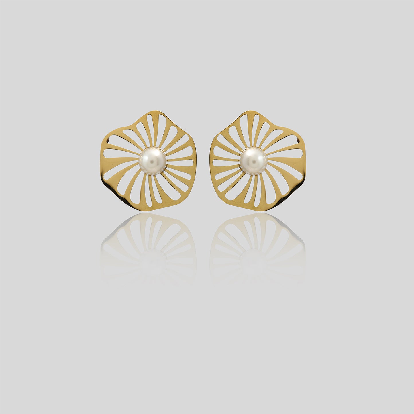 Golden Lotus Pearl Earrings