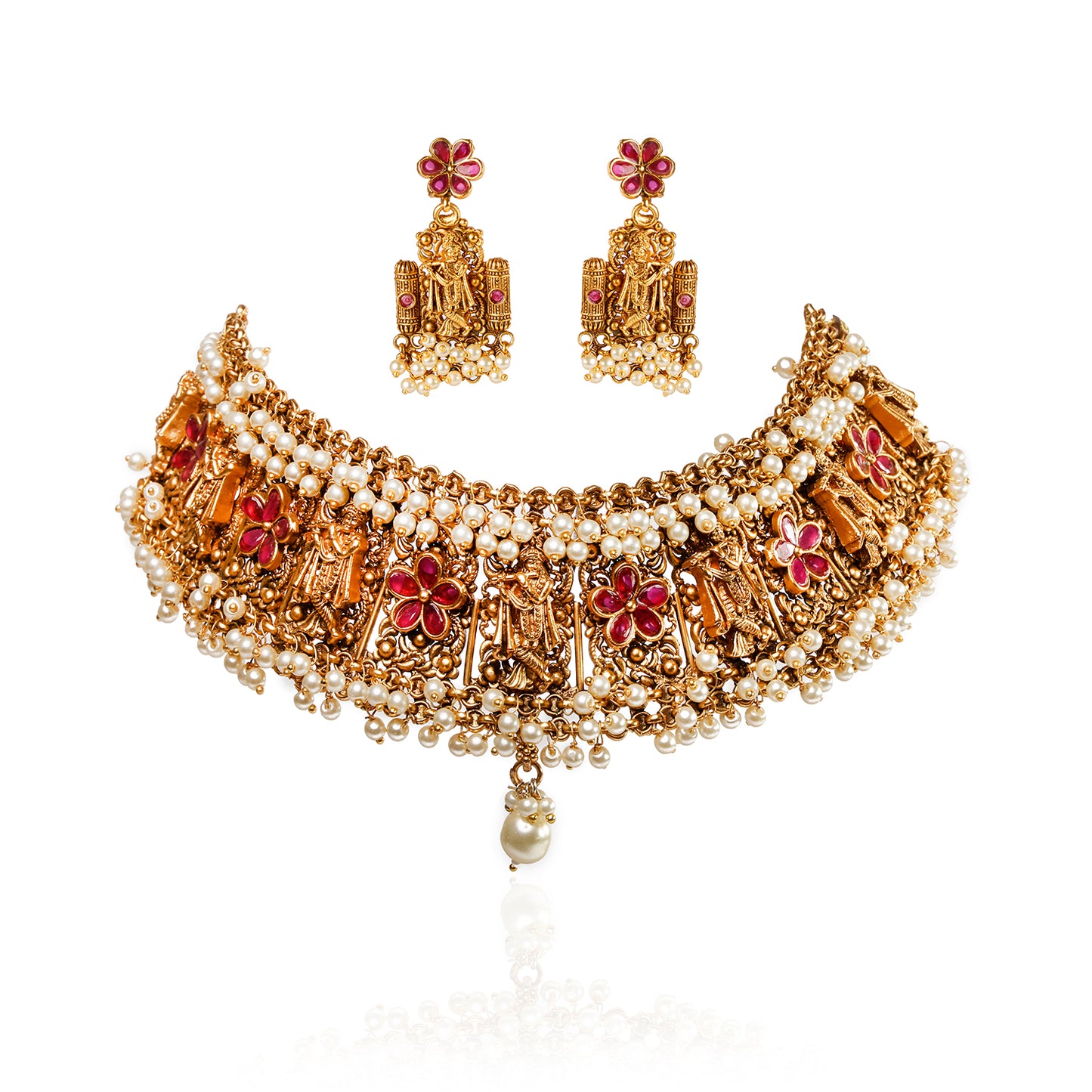 Antique Ruby Bloom Beaded Necklace