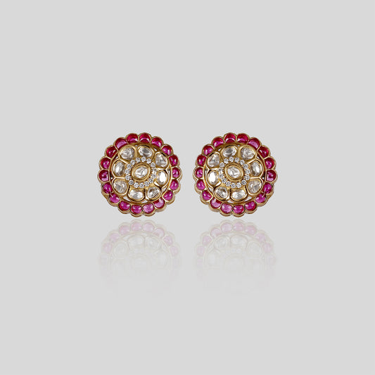 Royal Ruby Floral Circle Earrings