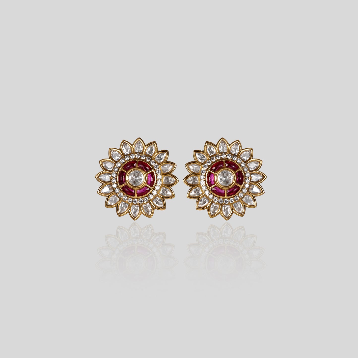 Regal Ruby Kundan Bloom Earrings