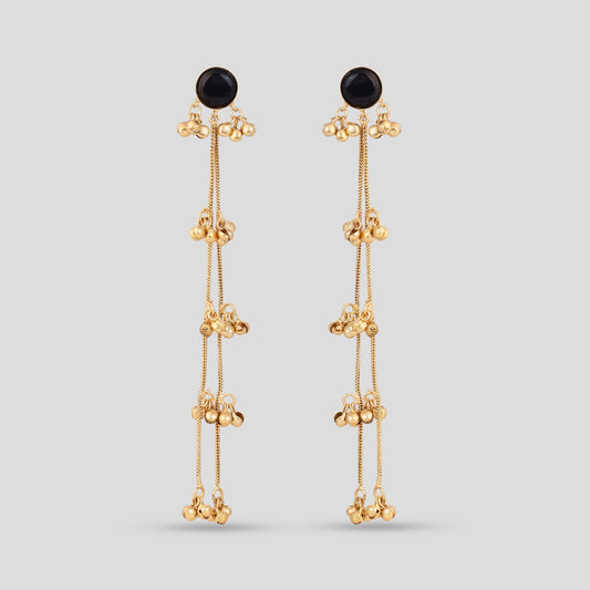 Minimal Kashmiri Earrings with Black Stone