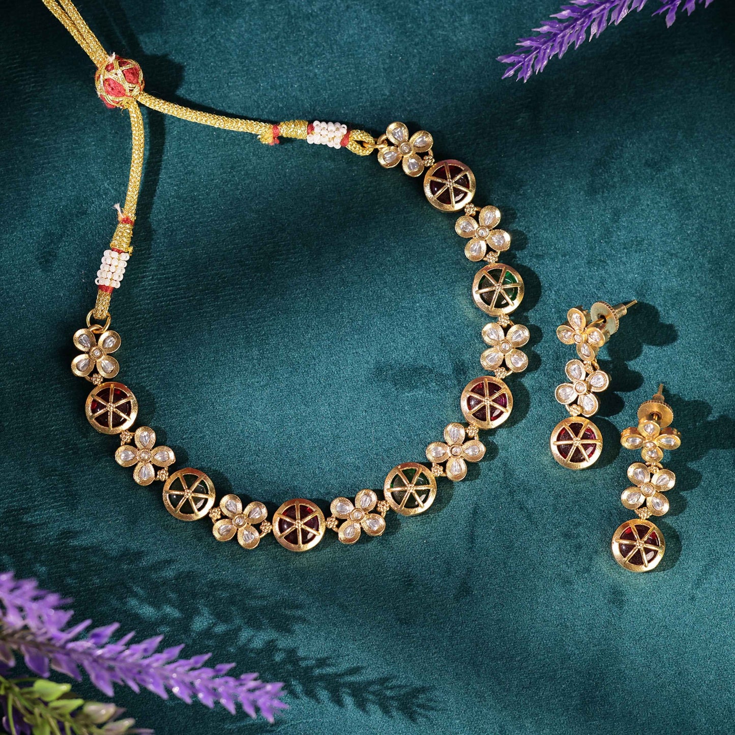 Floral Polki Stone Shell Necklace