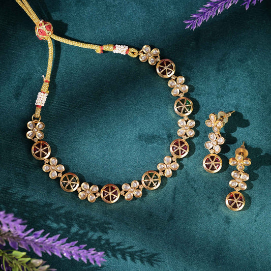 Floral Polki Stone Shell Necklace