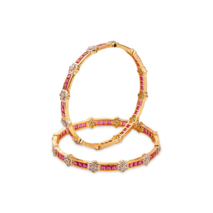 Diamond Flower Ruby Bangle