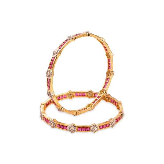 Diamond Flower Ruby Bangle