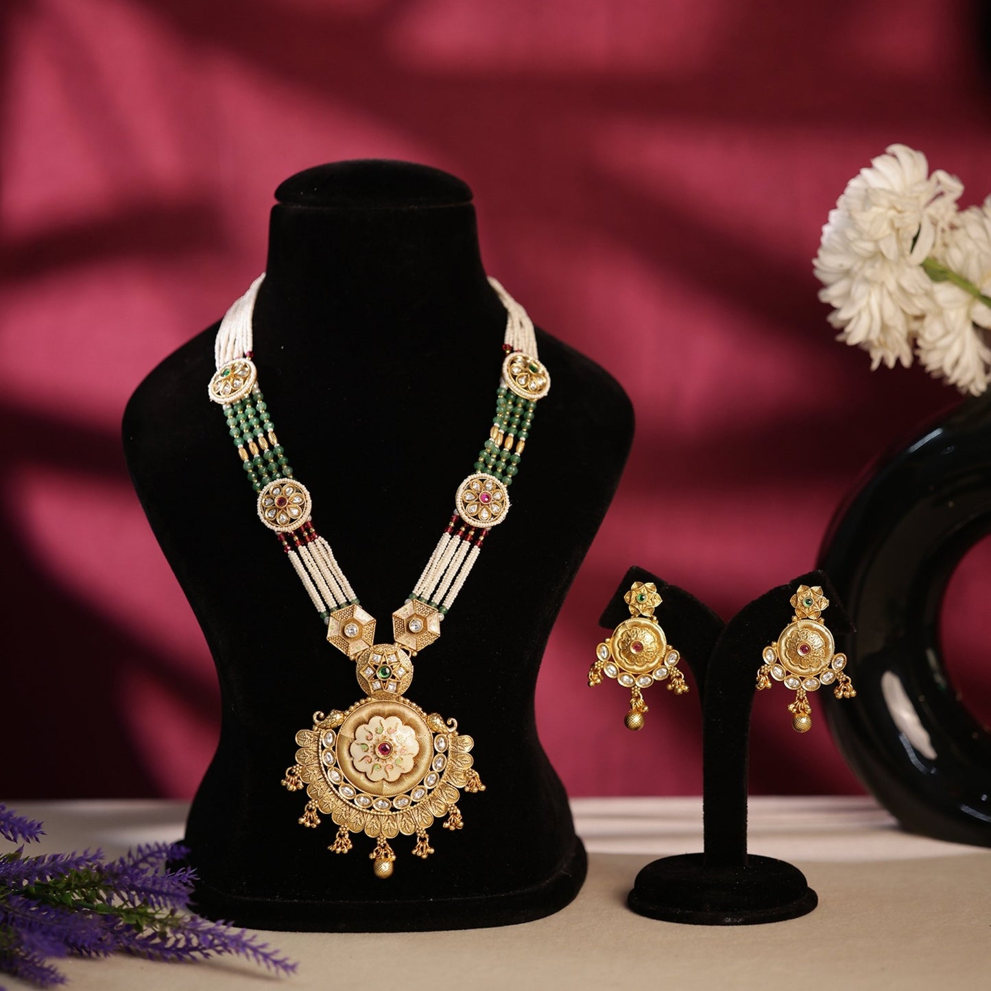 Enamel Polki Heritage Temple Set