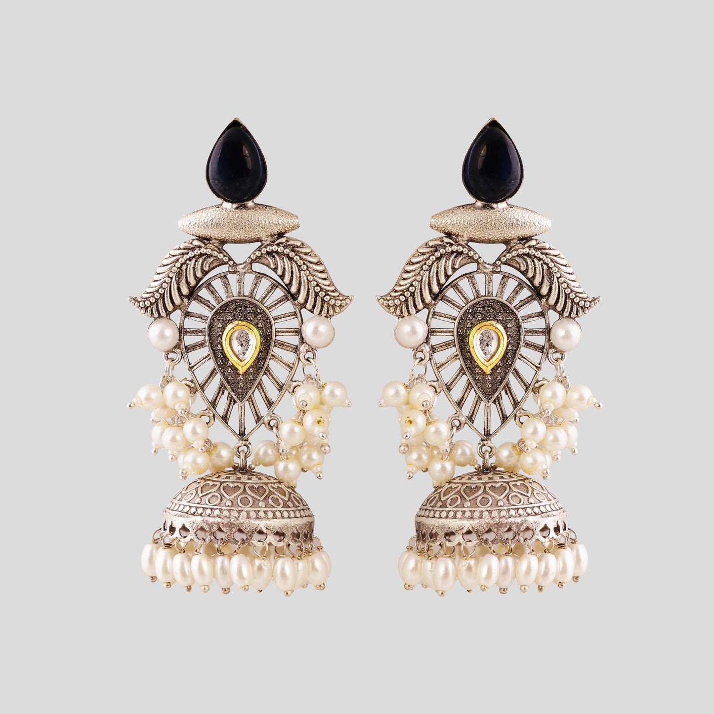 Oxidised Kashmiri Artistry Jhumka