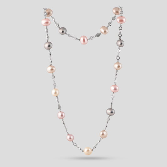 Multi Colour Pearl aand Diamond Strand Necklace