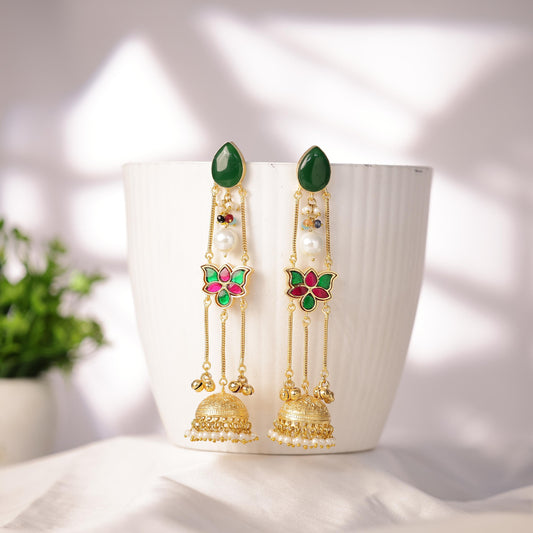 Lotus Flower Kashmiri Earrings with Mini Jhumki