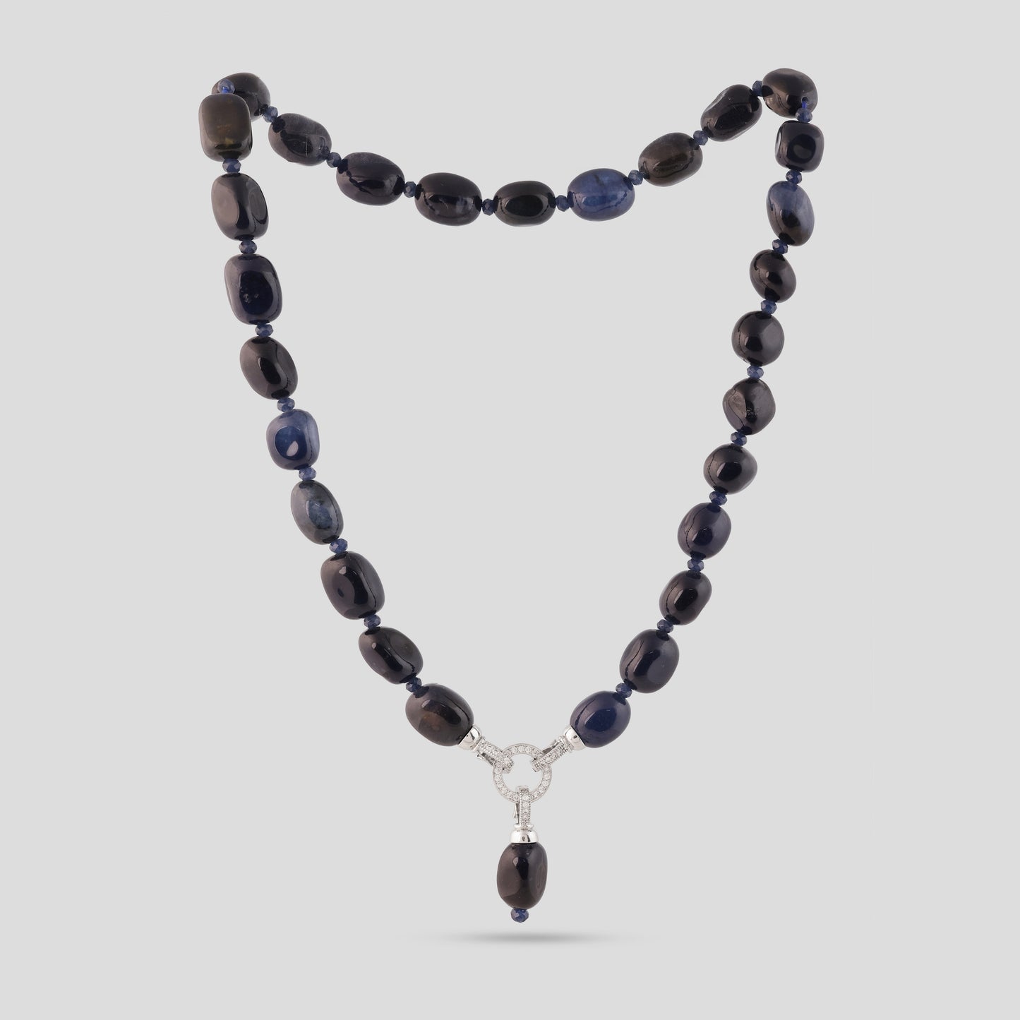 Minimal Oval Bead Maala with Drop Pendant