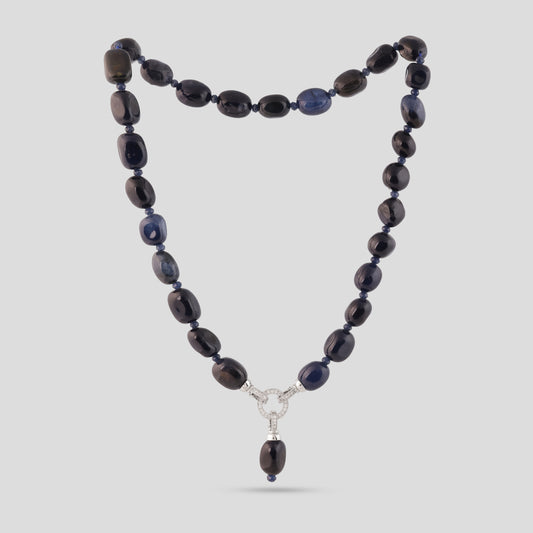 Minimal Oval Bead Maala with Drop Pendant