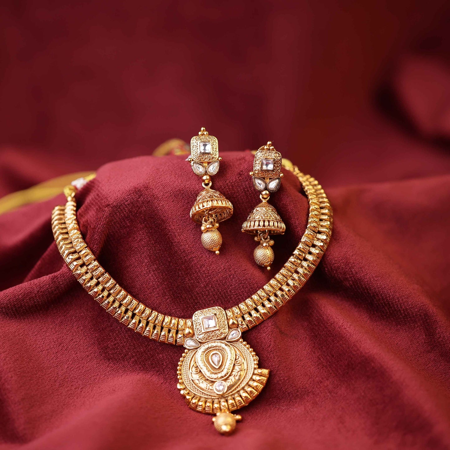 Structured Square Pendant with Dual Gem Frame