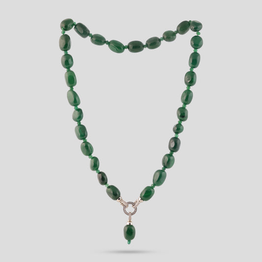 Minimal Oval Bead Maala with Drop Pendant