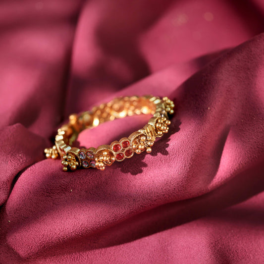 Kundan Ruby Kada with Ghungroo Drops