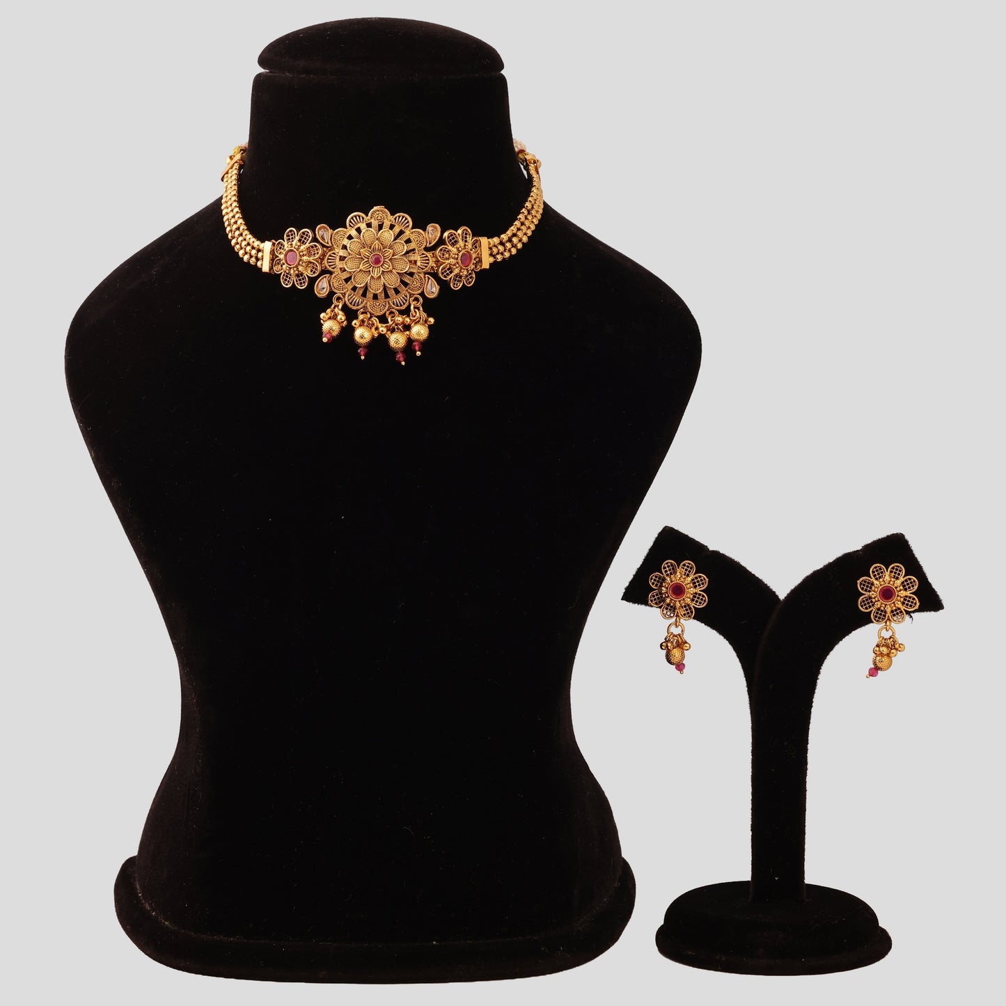 Bridal Bloom Choker in Dull Gold with Beads