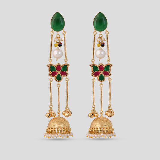 Lotus Flower Kashmiri Earrings with Mini Jhumki