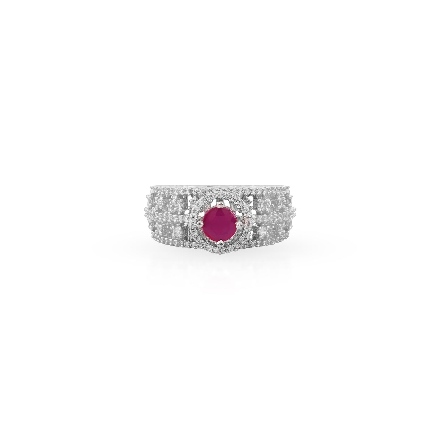 Small Ruby Stud on Diamond Circle Frame