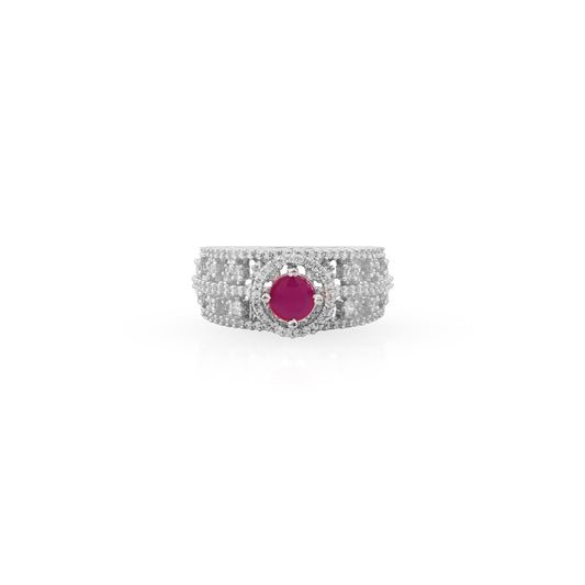 Small Ruby Stud on Diamond Circle Frame